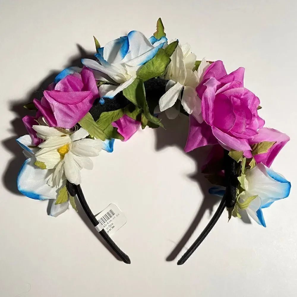 New Claire’s Floral Tiara pink white & blue flower